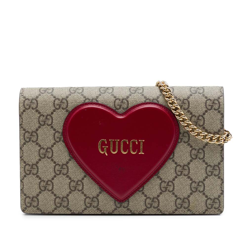 Gucci Logo Heart Chain Wallet Gg Coated #340939G11B